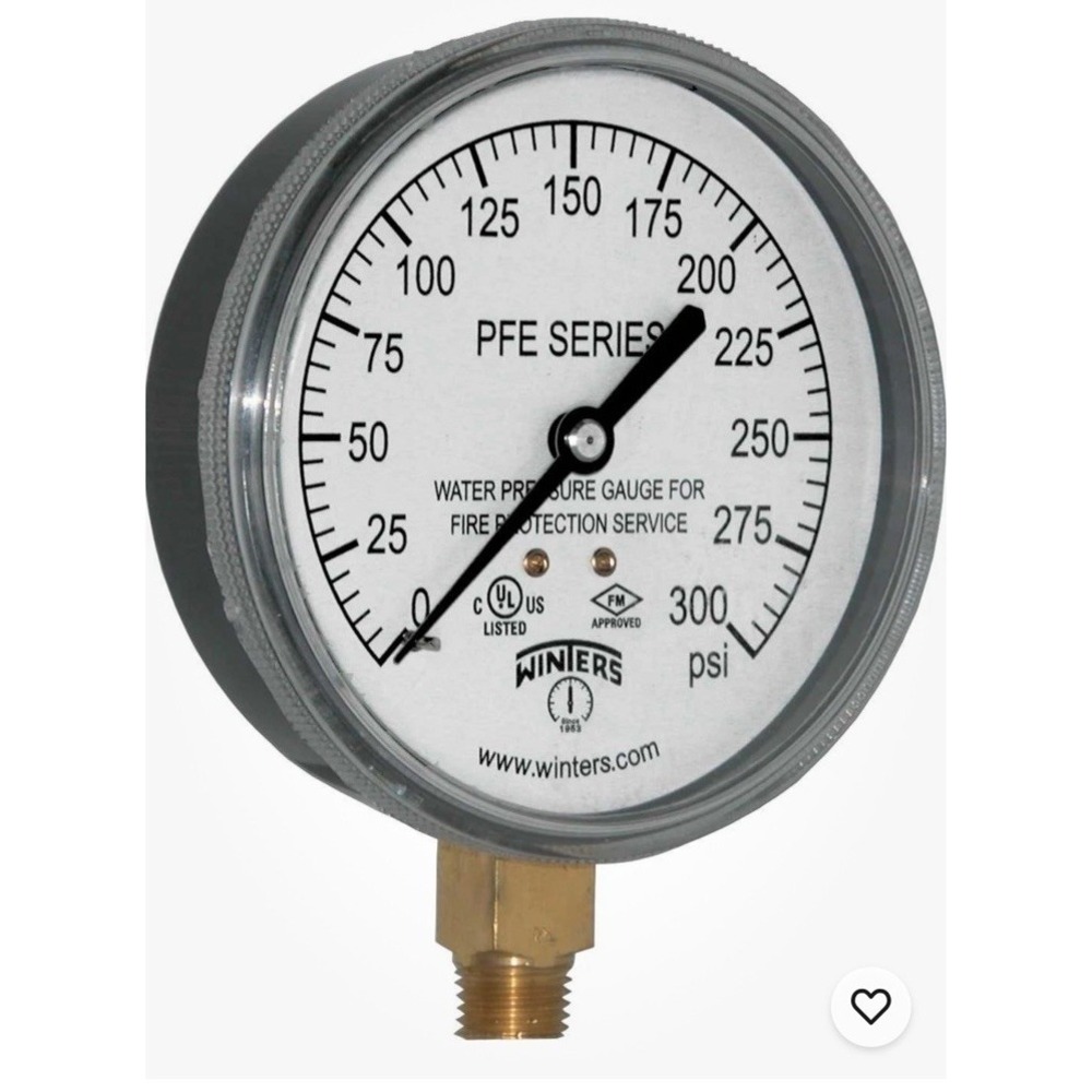 3.5" Dial Sprinkler Pressure‎ Gauge 0-300 psi 1/4" NPT Bottom Connection